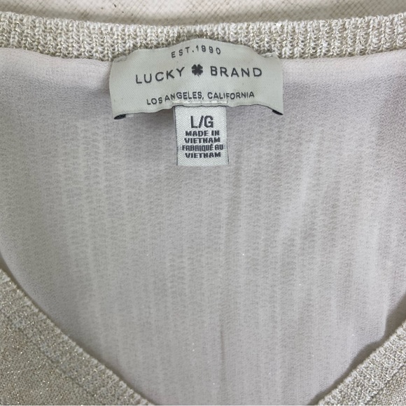 Lucky Brand ecru metallic linen bled crochet sweater shirt ruffle top.Size Large - Picture 4 of 13